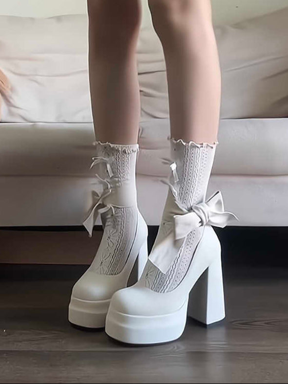 Bow Velvet High-heeled Shoes