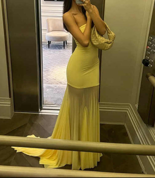 Bright Cream Yellow Mesh Dress