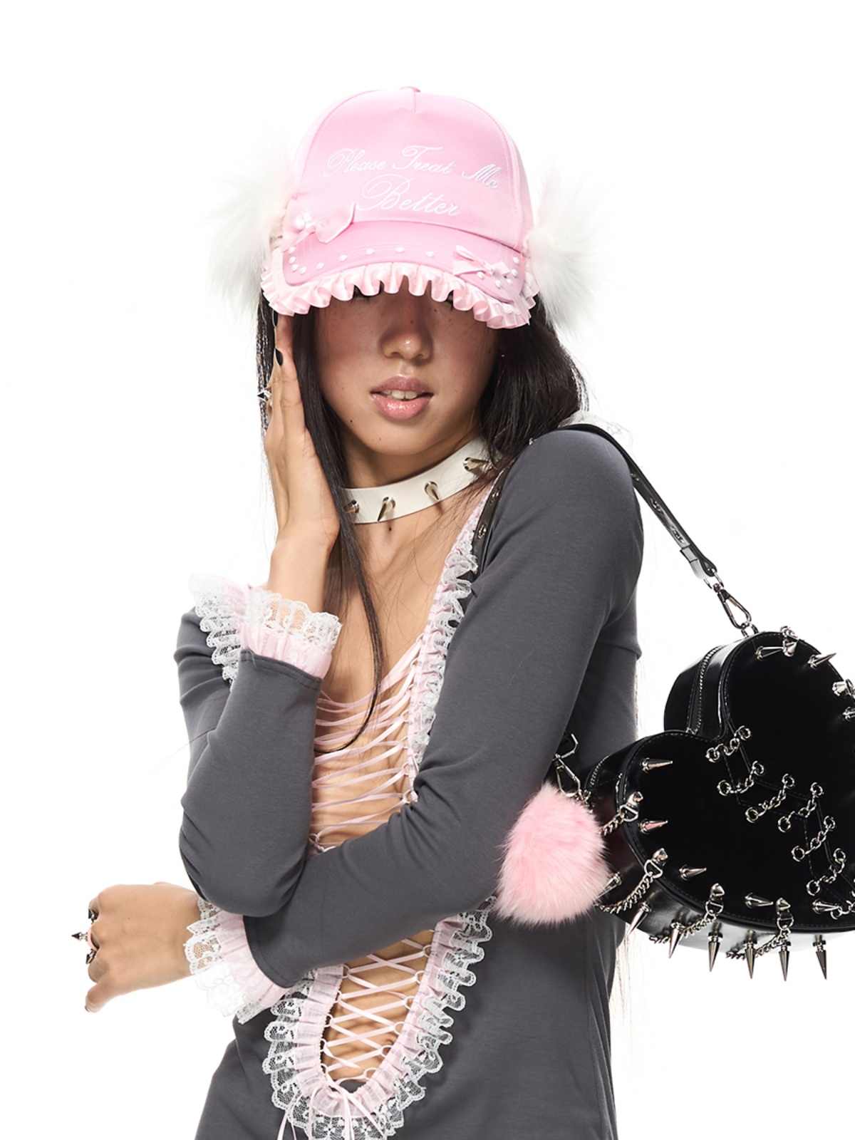 Y2K Embroidered Pink Furry Hat