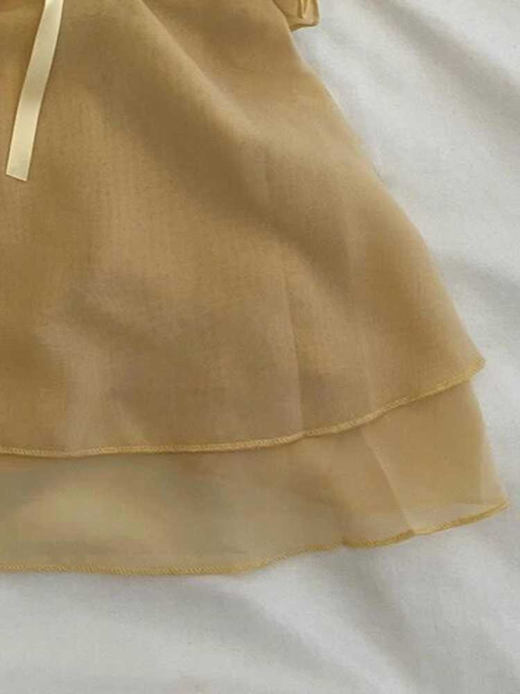 Lace Bow Yellow Mesh Tank Top