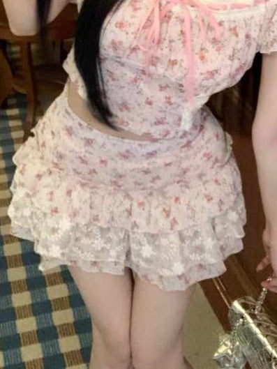 Lace Bow Floral Coquette Skirt