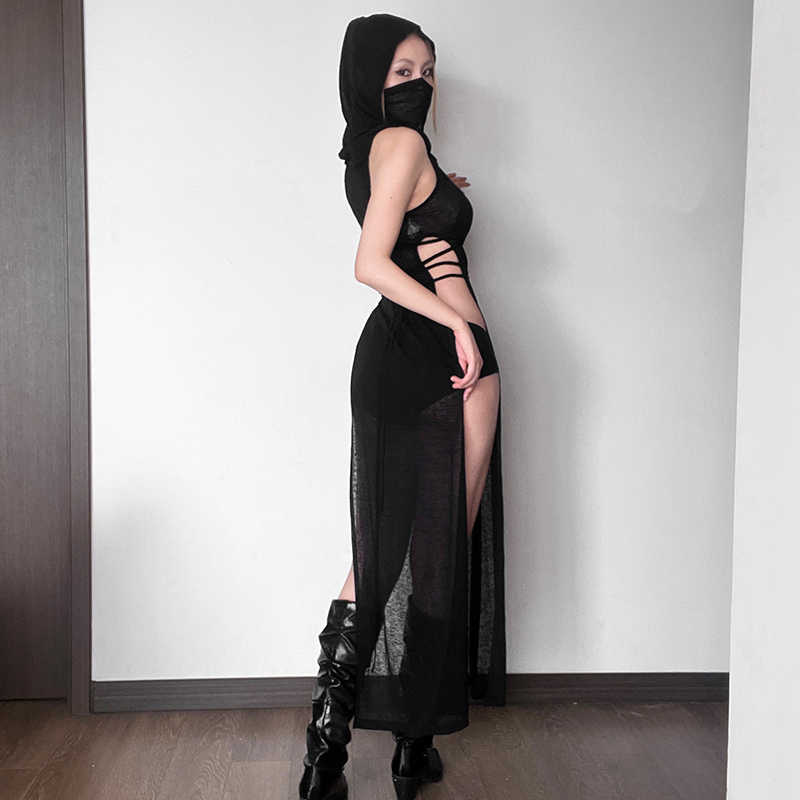 Dark Hooded Sleeveless Dress
