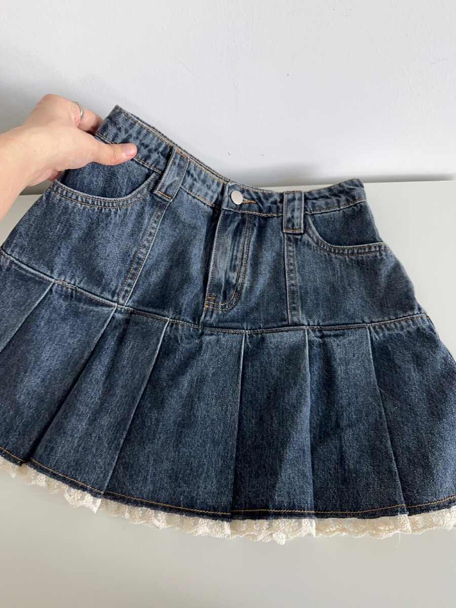 Lace-trimmed Denim Skirt