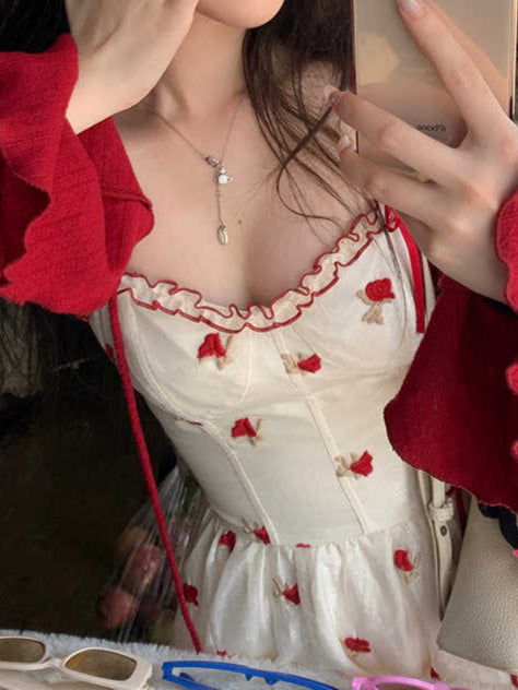 French Red Rose Suspender Dress