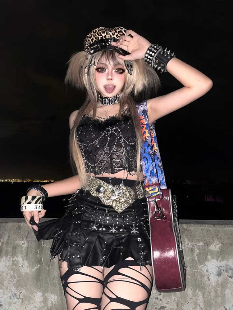 Skull Cross Punk Leather Skirt