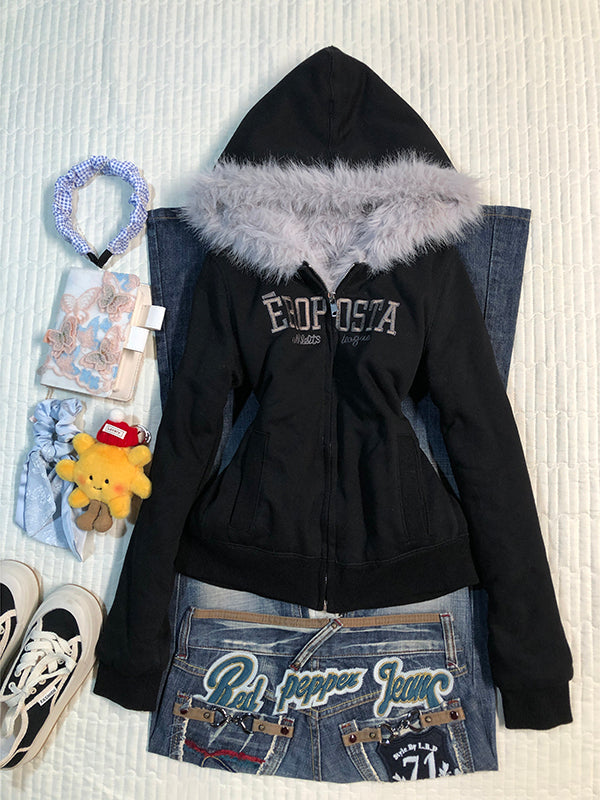 gray velvet hooded jacket