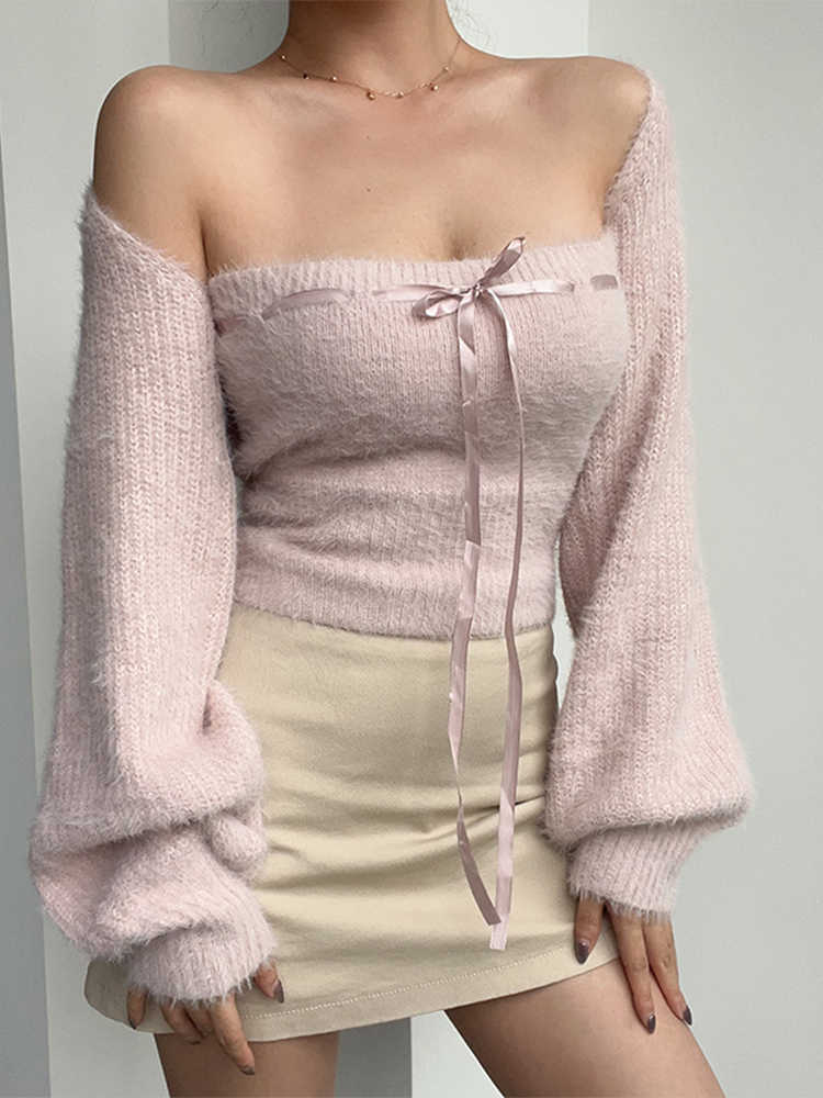 Coquette Plush Cardigan Top Two-piece Set