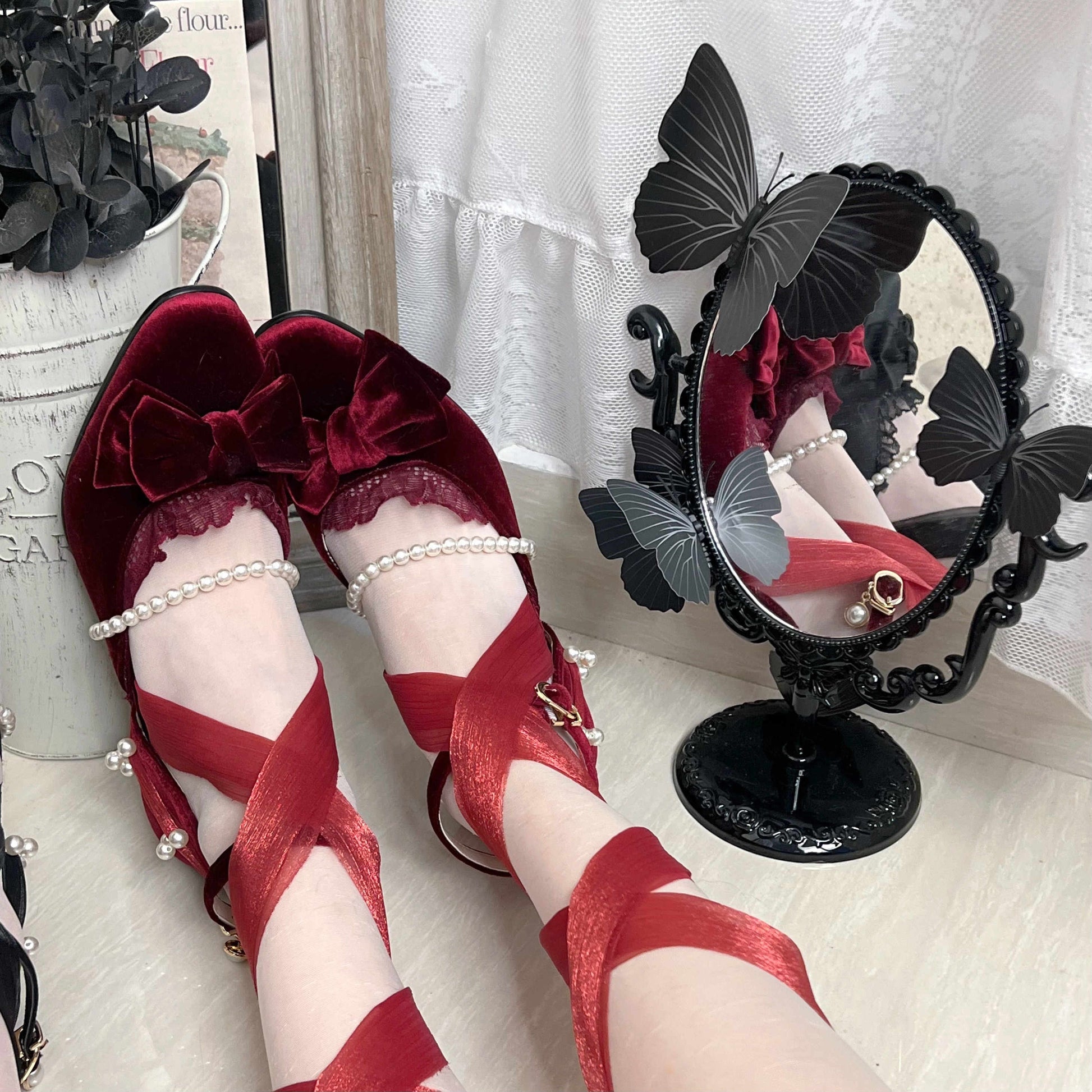 Velvet Sequined Satin High Heels