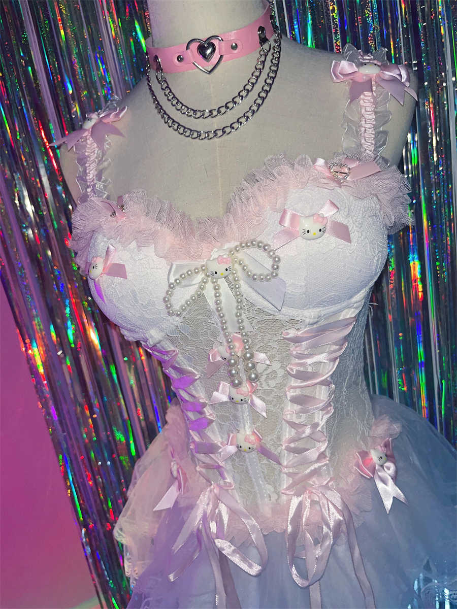 Y2K Puffy Lace Kitten Cake Corset