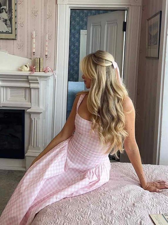 French Pink Plaid Suspender Dress