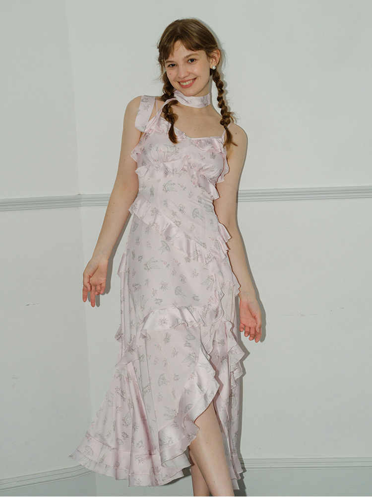 Floral Ruffled Suspender Dress