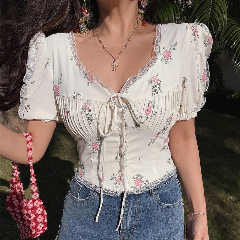 Romantic Lace Puff Sleeves Shirt