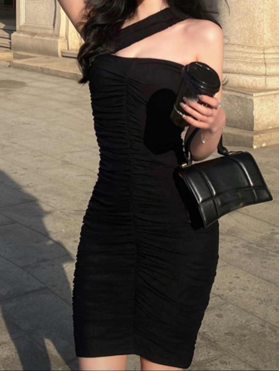 Slanted Shoulder Dark Coquette Dress