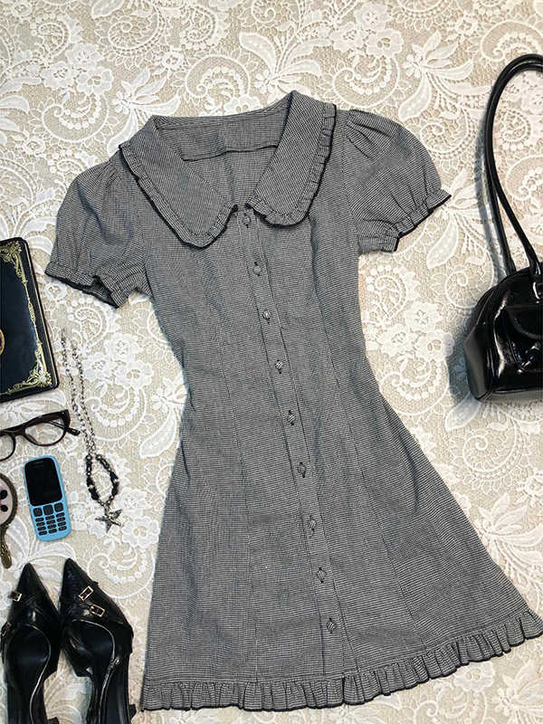 Retro Gray Doll Collar Dress