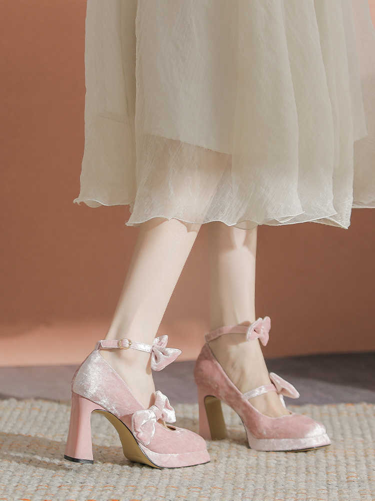 Velvet Platform Mary Jane Shoes
