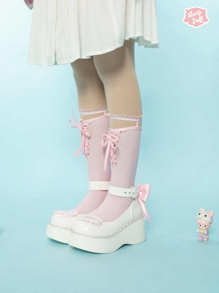 Sheep Puff Lolita Bow Platform Shoes