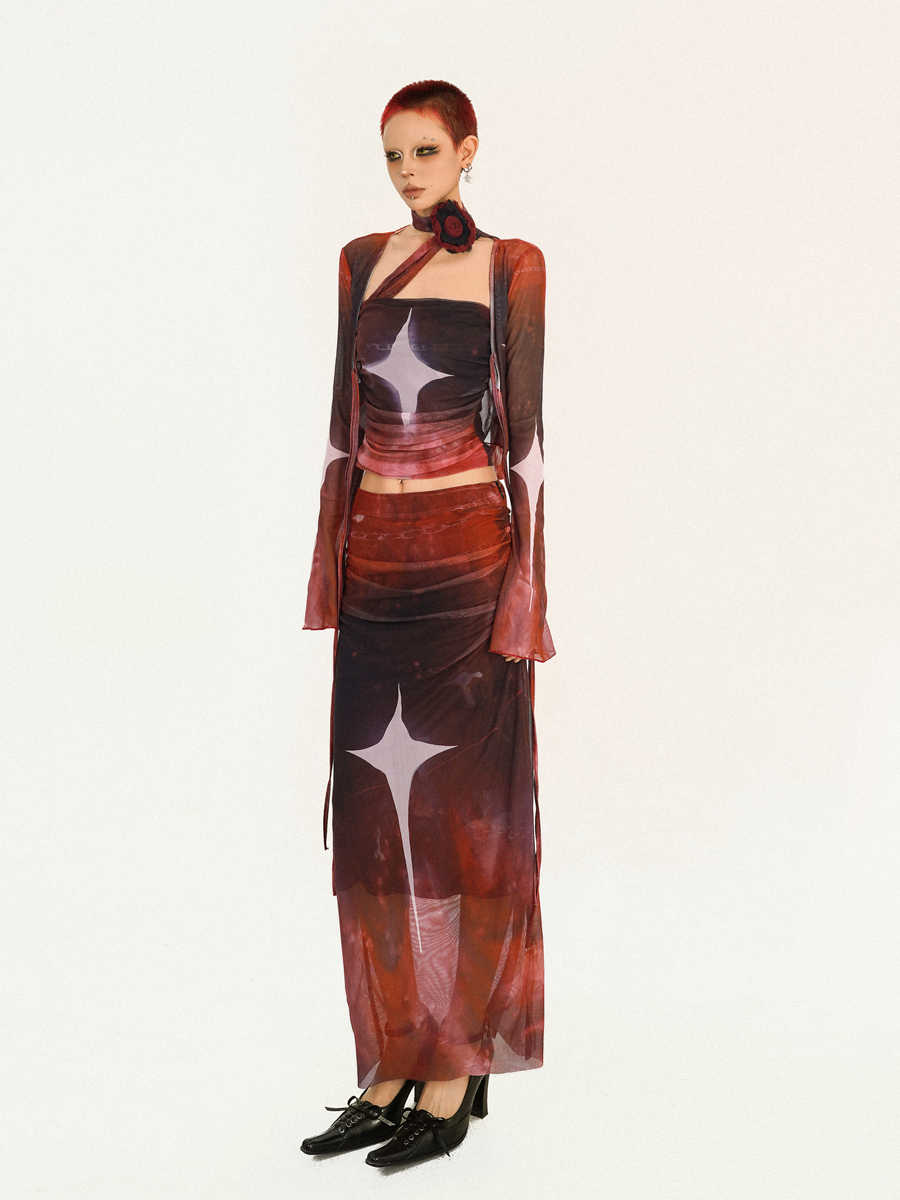 Star Mesh Print Skirt