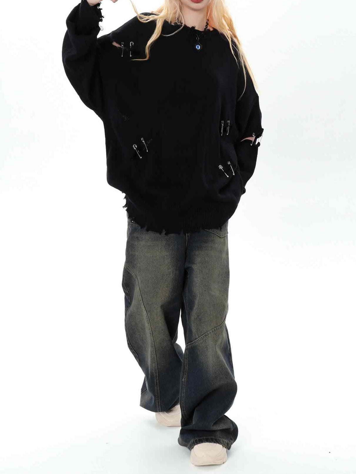 Goth Ripped Pullover Sweater