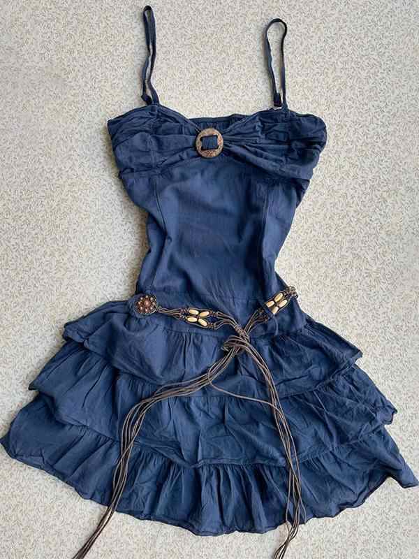 Retro Waist-cinching Suspender Dress