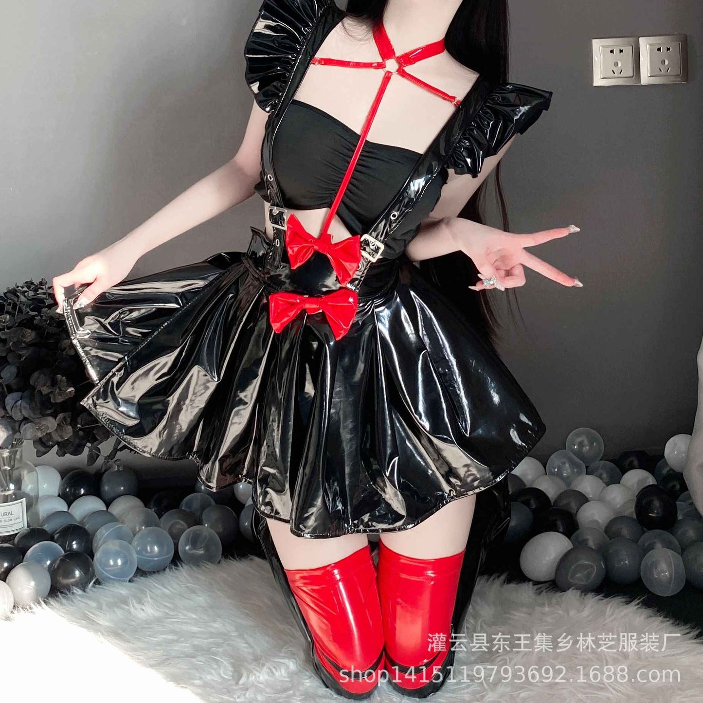 Leather Puffy Sleeves Maid Dress