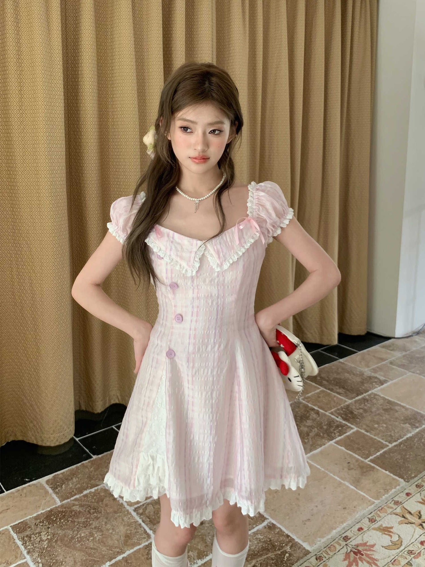 Retro Collar Plaid Dress