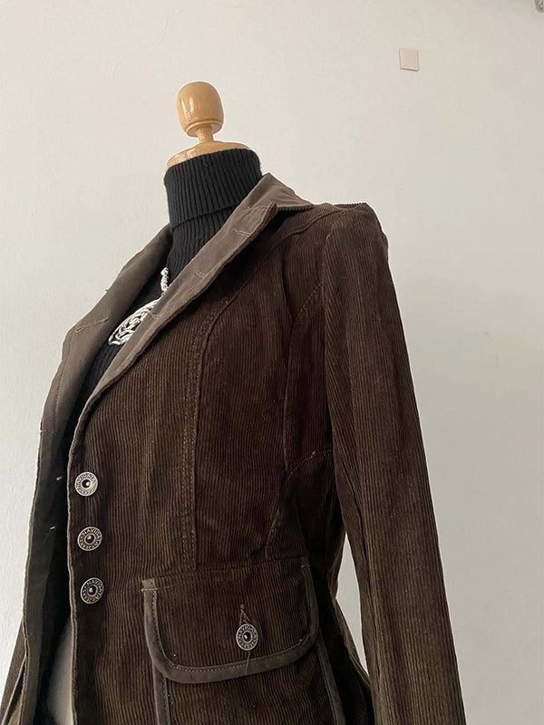 brown corduroy suit collar jacket