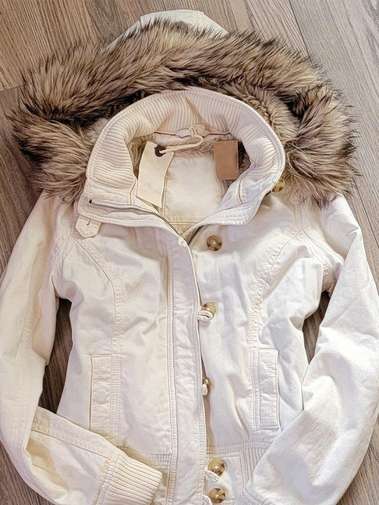 retro vintage white fur collar jacket