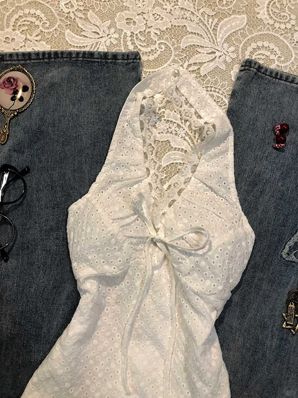 White Hollow Embroidered Camisole