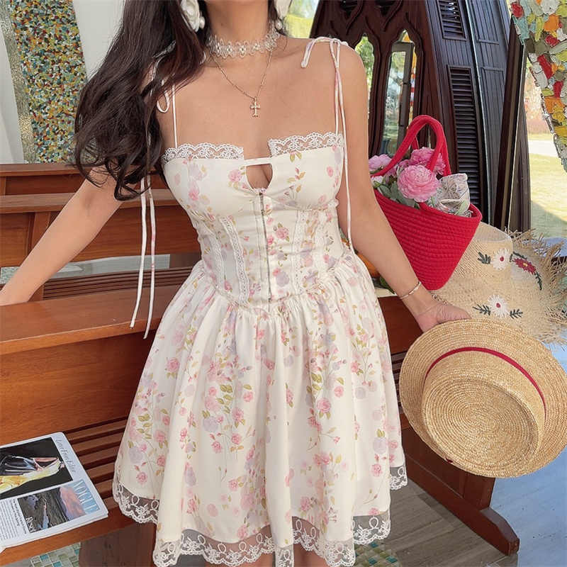 Lace Strapped Floral Corset Dress