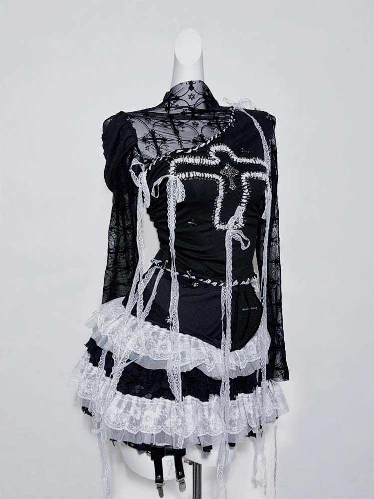 Goth Ruffled Lace Long-sleeved Top