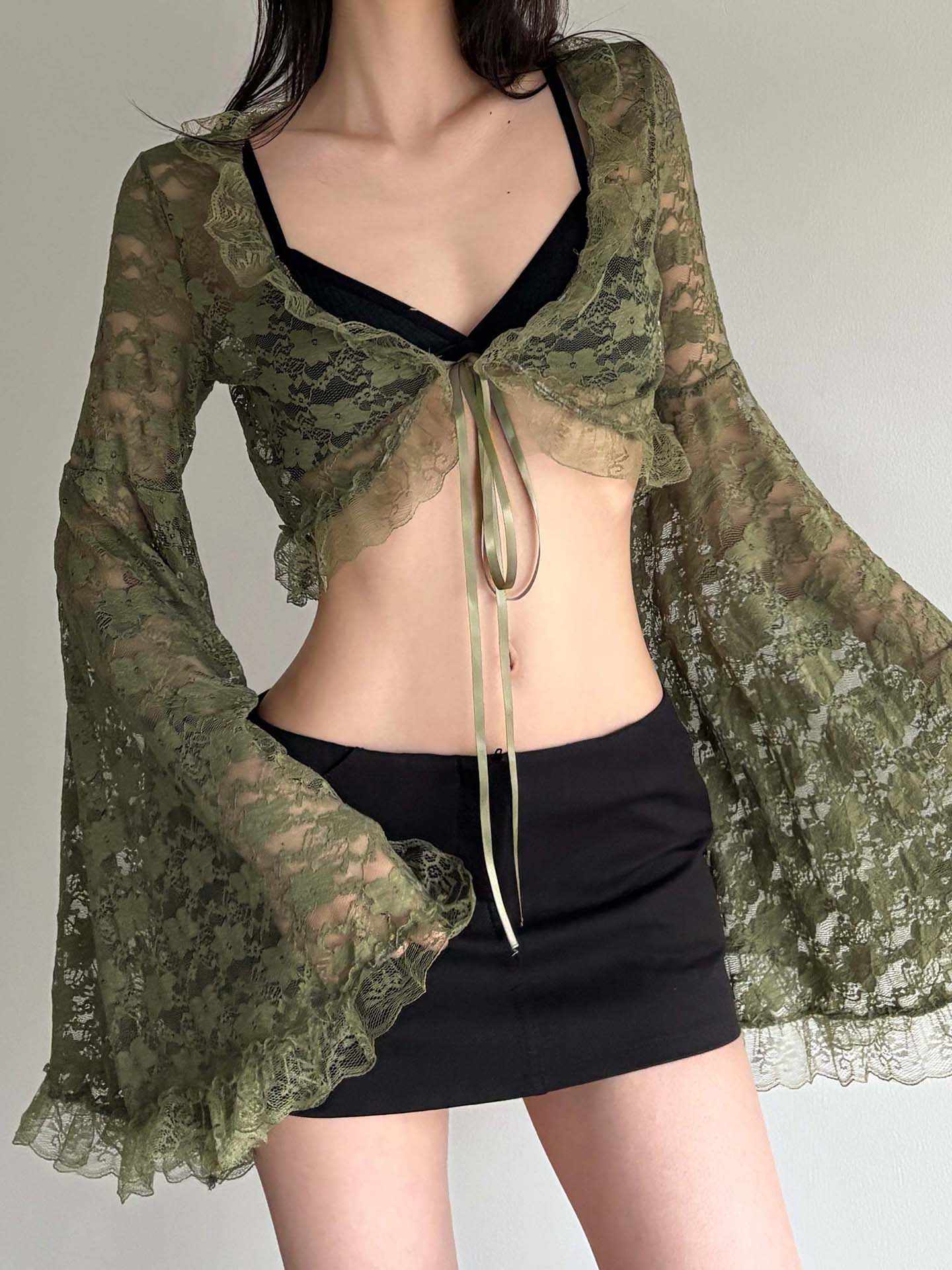 Fairy Grunge Lace Green Cardigan