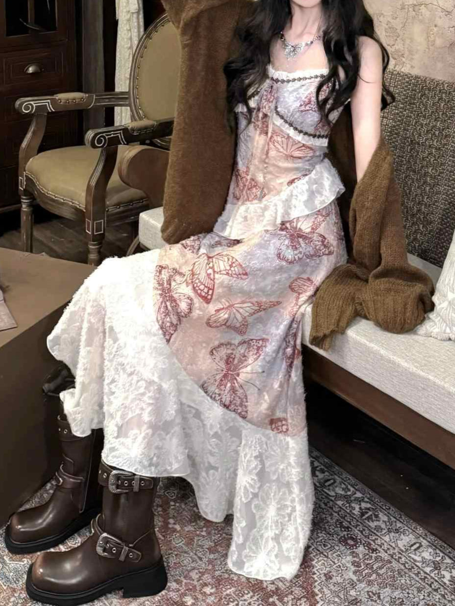 Butterfly Retro Ruffled Dress