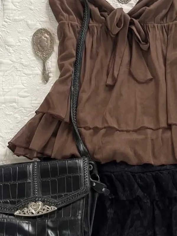 Brown Bow Strap Vest