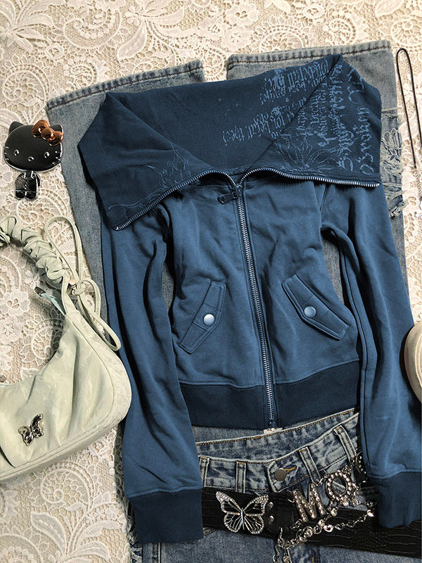 letter printed lapel jacket
