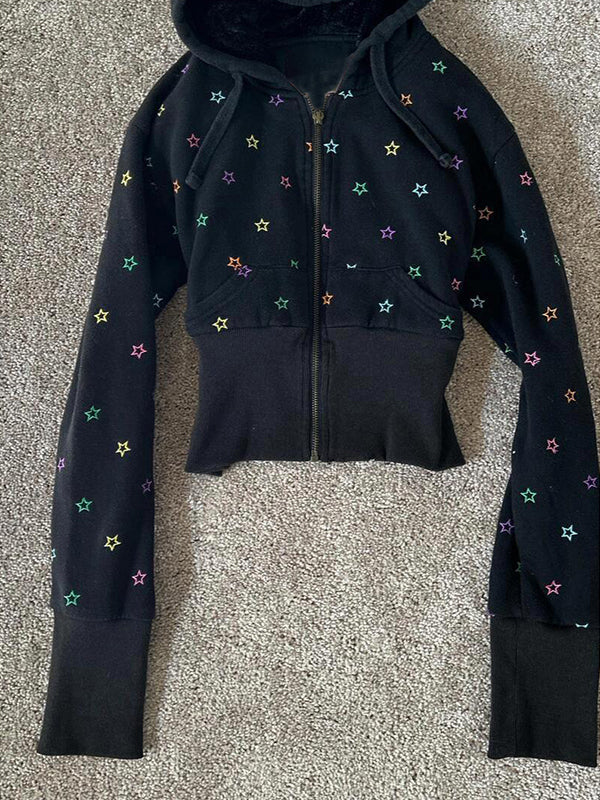 black star printed hooded jacket
