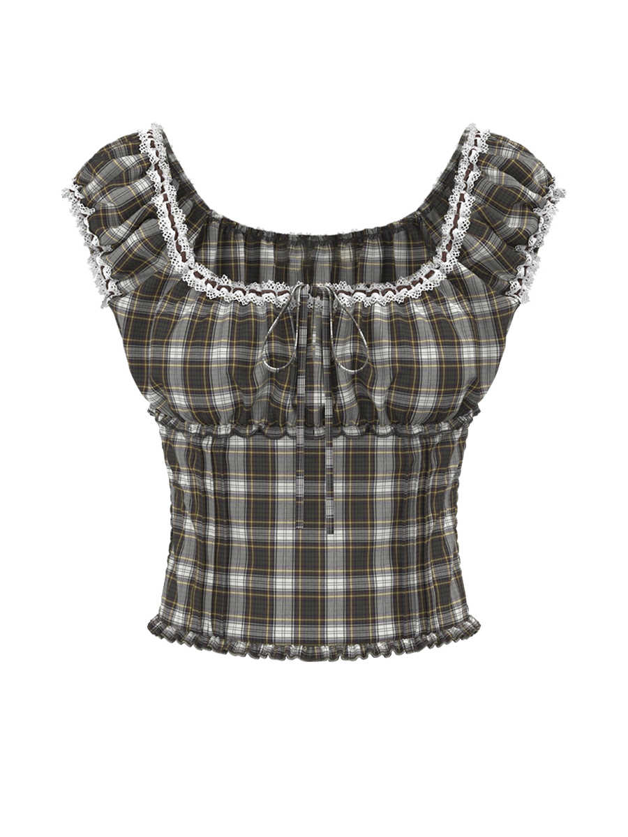 Lace Fungus Plaid Blouse