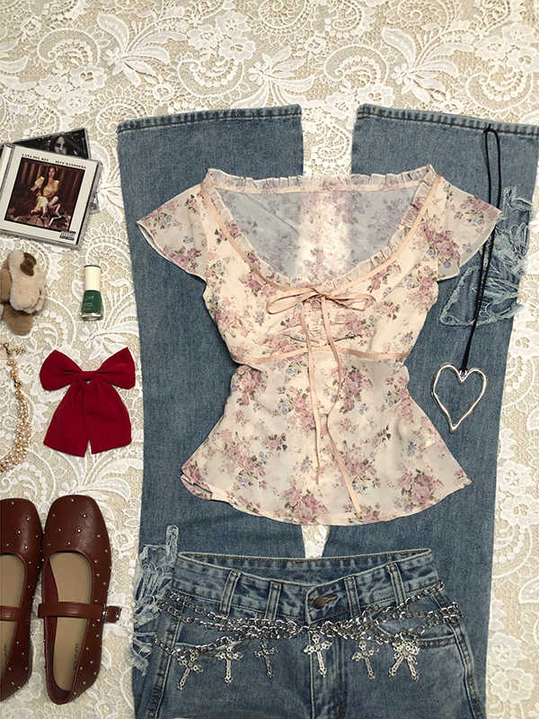 Retro Chiffon Floral Shirt