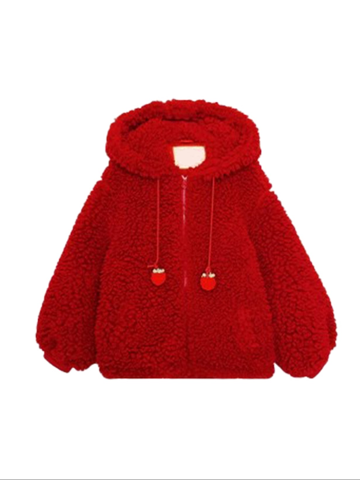 red strawberry fur kawaii coat