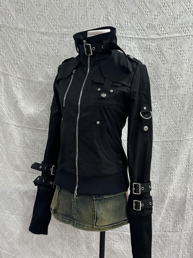 retro buckles black jacket