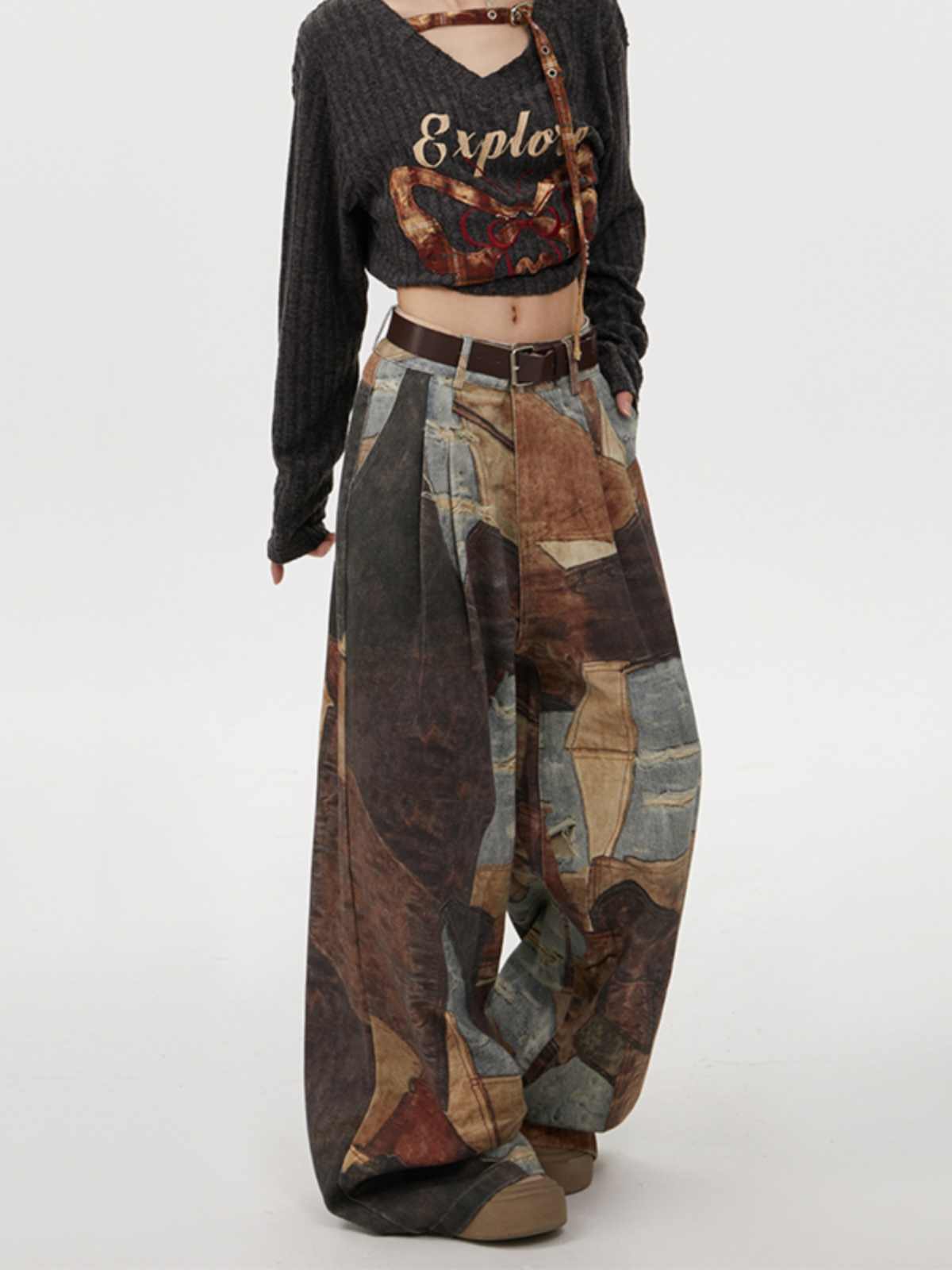 Grunge Designed Printed Baggy Pants