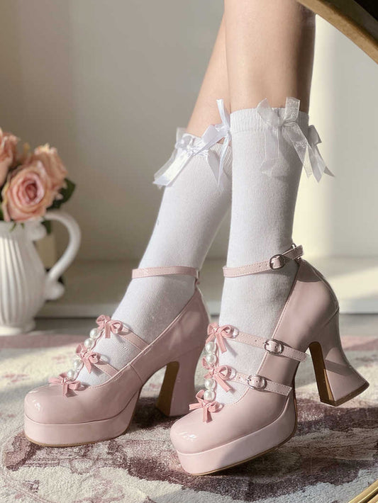Bow Pearl Platform Lolita Shoes