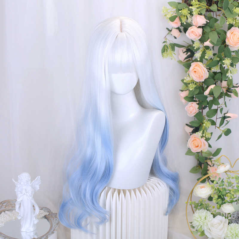 White&Blue Gradient Curly Wig