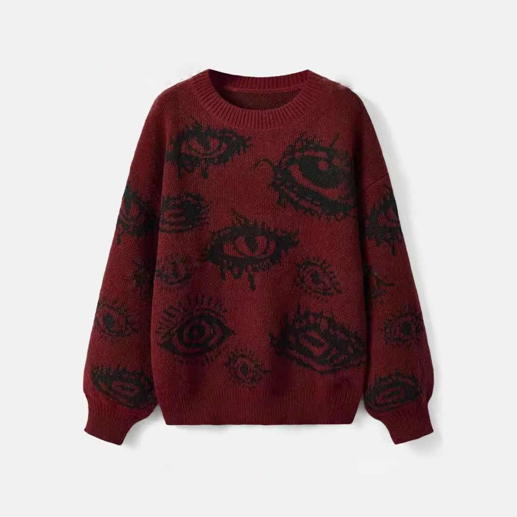 Grunge Eyes Round Neck Sweater