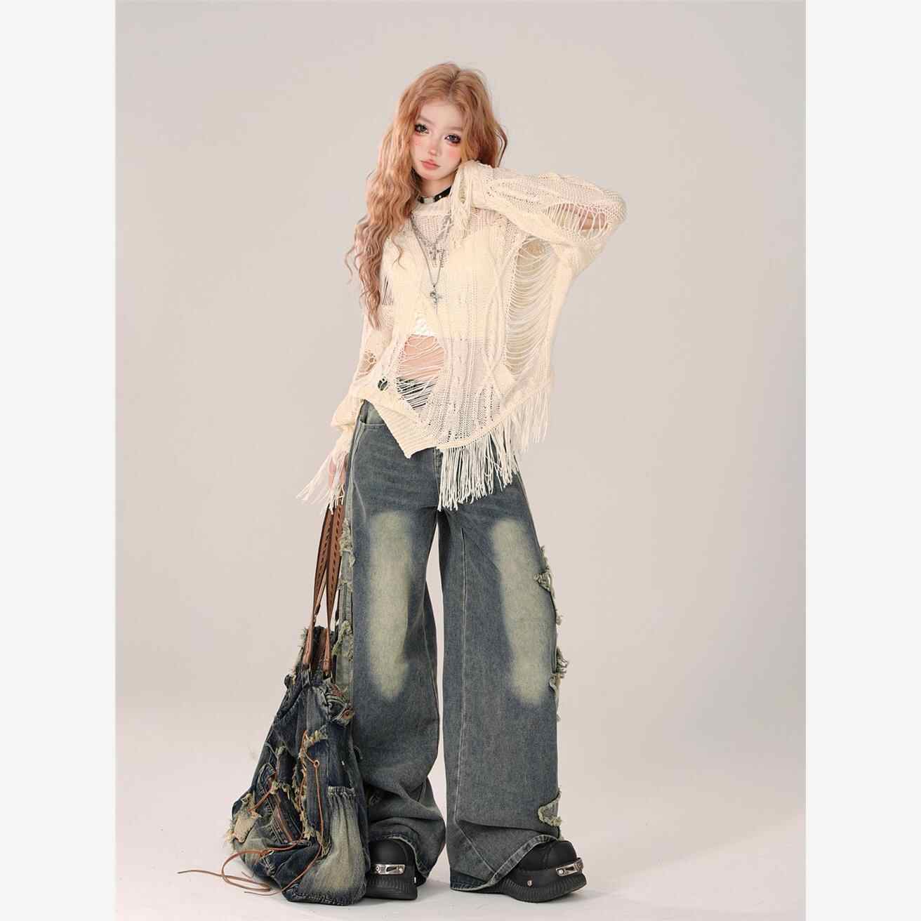 Y2K Ripped Hollow Blouse