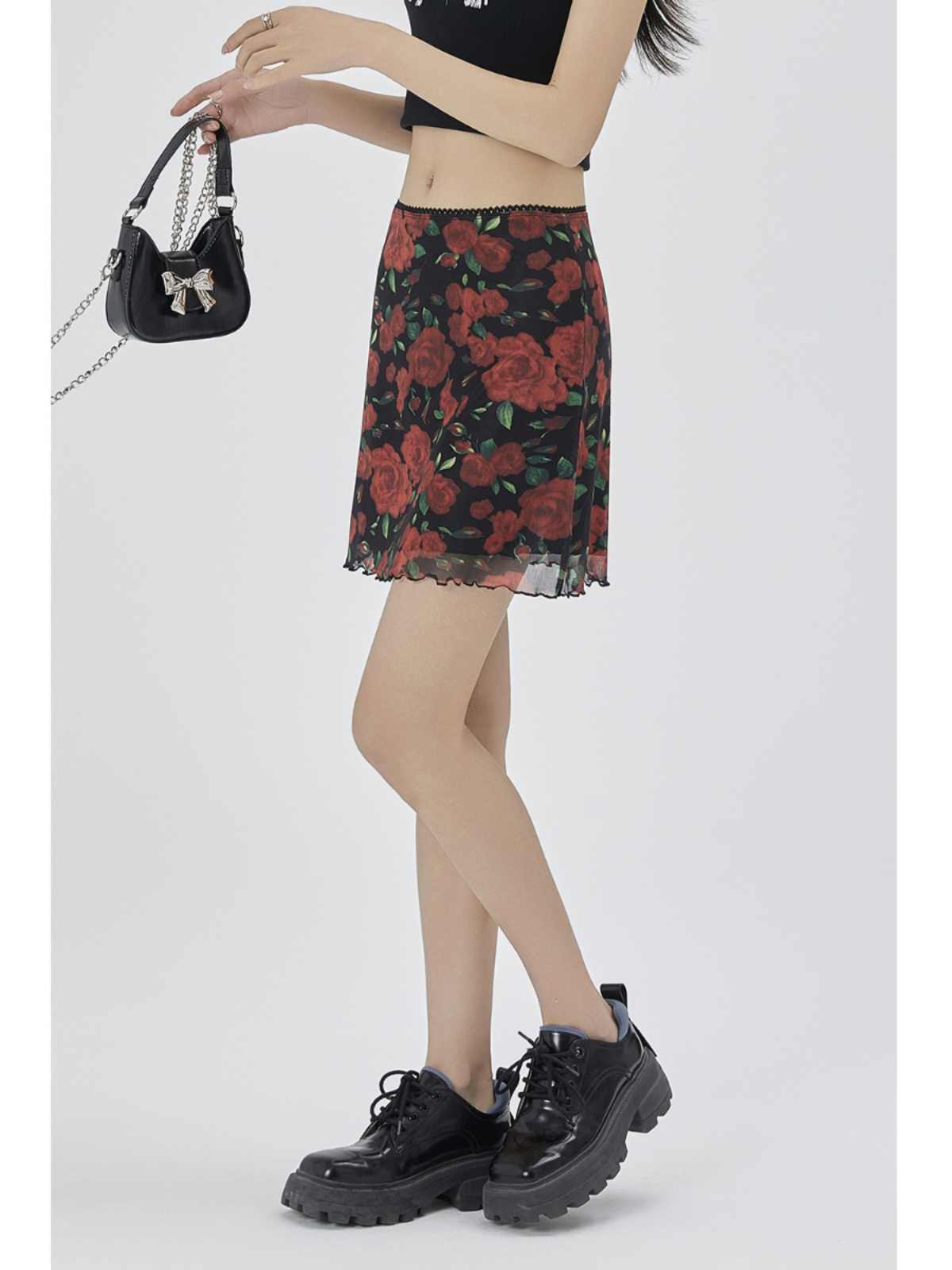 Retro Rose Print Skirt