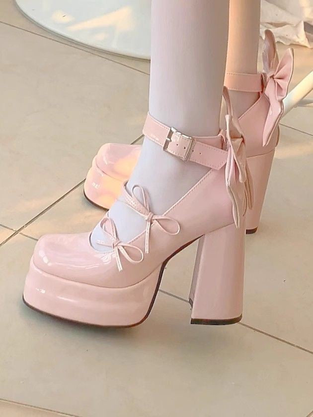 Bow-tie High-heeled Platform Shoes