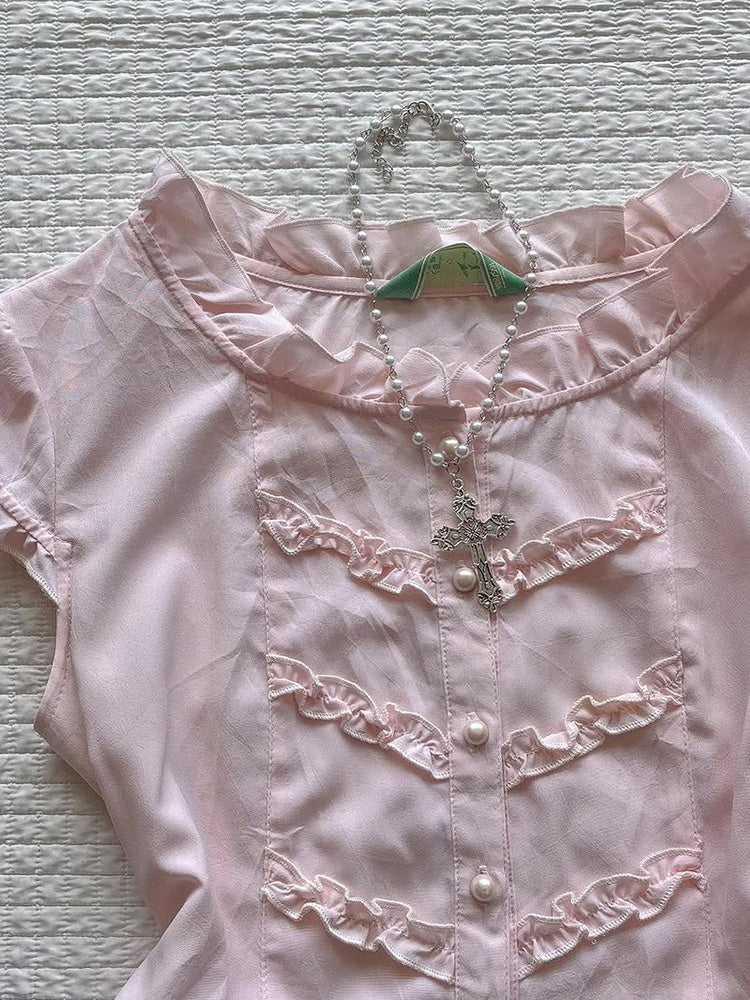 Pink Retro Sweet Lace Shirt