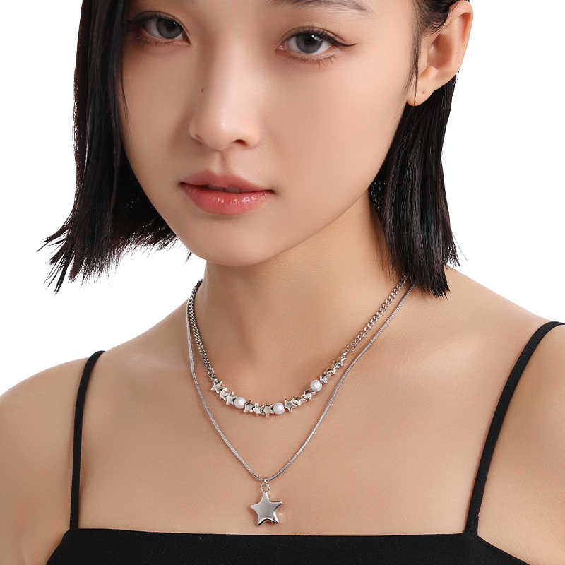 Y2K Double-layer Stacked Star Pendant Necklace