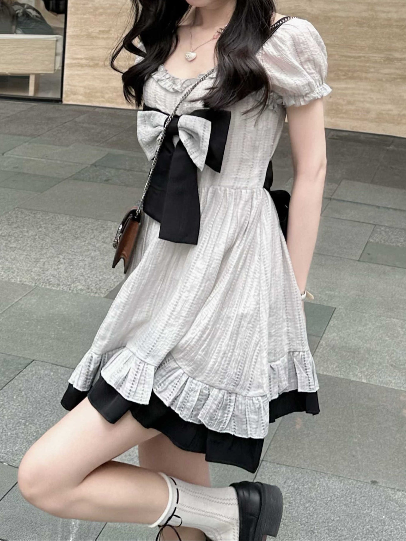 Gray Bow Tie Acubi Dress