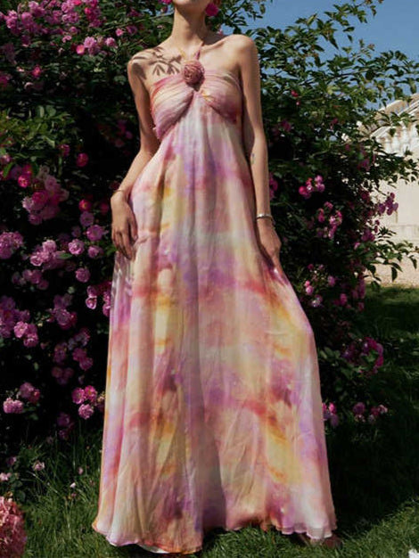 French Rose Halter-neck Dress